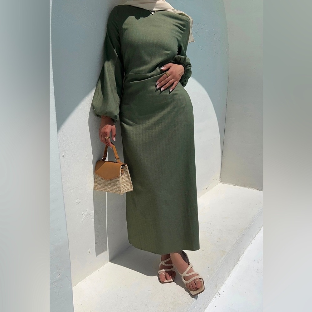 Veiled Collection Farida Linen Maxi Dress - Loden Frost size XXS/Short